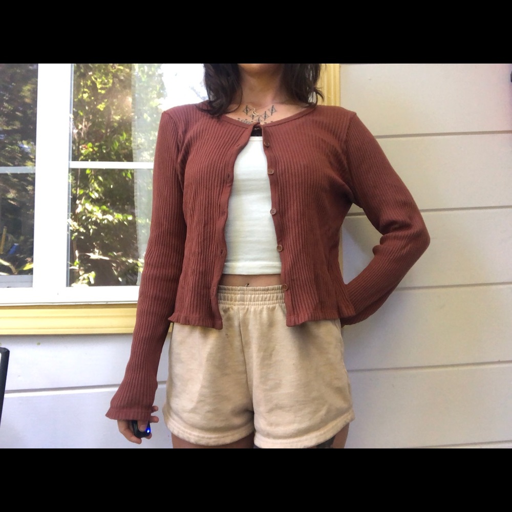 LACAUSA Rust orange rubbed cardigan